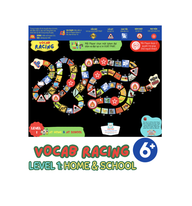 Cờ VOCAB RACING (Level 1: HOME & SCHOOL, 6+ tuổi)